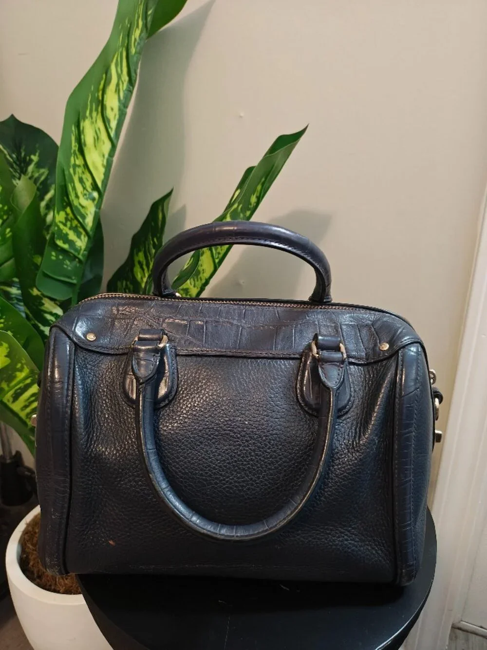 Coach Black Pebbled Leather Bennett Satchel Bag